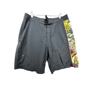 Vintage Old Navy Mens Board Shorts Sz L Navy Hula Girl Aloha Hawaiian Tropical